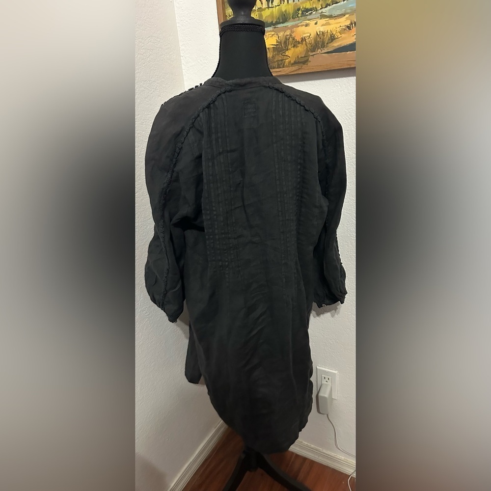 120% Lino Linen Button Front Black Shirt Dress - Size Medium - Picture 3 of 12